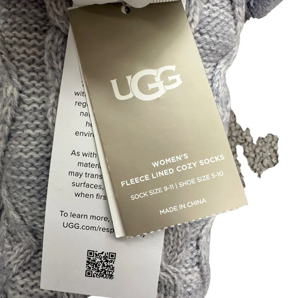 UGG Pom Pom Fleece Lined‎ Crew Socks Purple Gray NWT Size 9-11